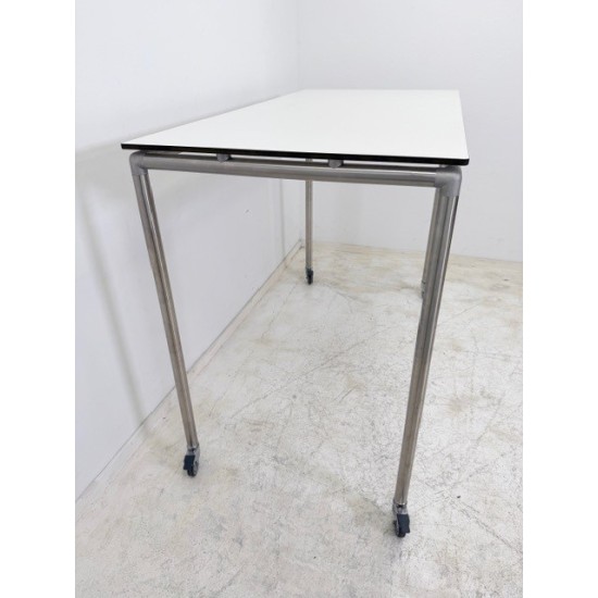 tweedehands - gebruikt - refurbished Ahrend Move-it standing table on wheels, white solid core stainless steel 150x75 Standing  table