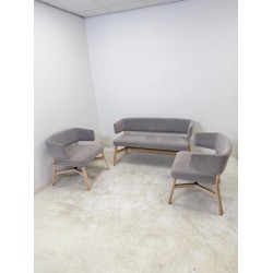 Billiani Croissant armchair and sofa set, light gray beech