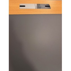 Dencon Delta X sit-stand executive desk chrome black soft laminate oak veneer showroom model