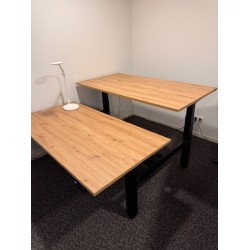 Dencon Sega electric sit-stand desk oak desk black frame showroom model