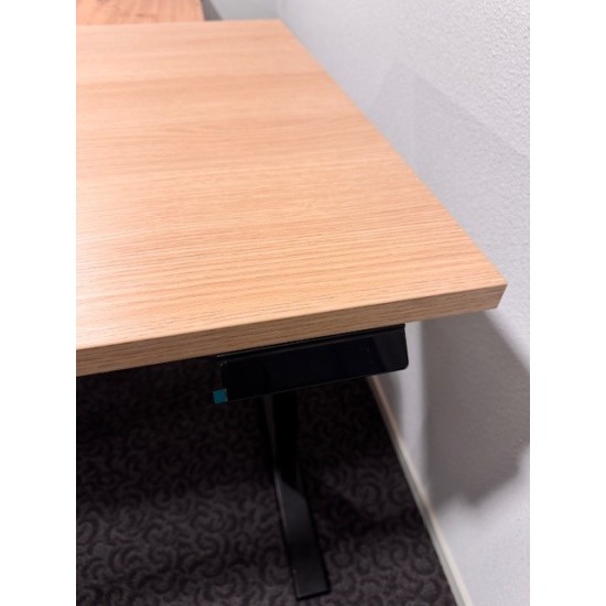 tweedehands gebruikt refurbished Benches Dencon Sega electric single sit-stand desk 180x80 oak top black frame showroom model tweedehands - gebruikt - refurbished Dencon Sega electric single sit-stand desk 180x80 oak top black frame showroom model Benches