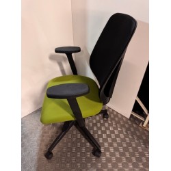 Giroflex 353 office chair black mesh back green fabric seat 2D armrests