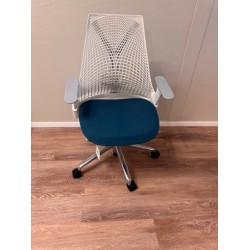 Herman Miller Sayl white turquoise office chair showroom model