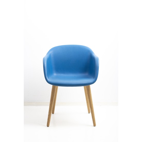 gebruikte Muuto Fiber Armchair Blue Leather tweedehands Bucket seat chairs