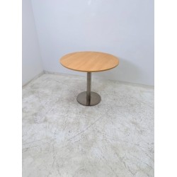 Round table with stainless steel column base and beech top, 90 cm