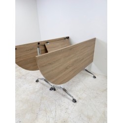 Schaffenburg folding tables with white chrome frame and oak top in various sizes!