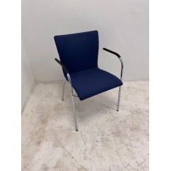 Thonet S166 4-poot design stoel chroom blauw stof koppel-en stapelbaar