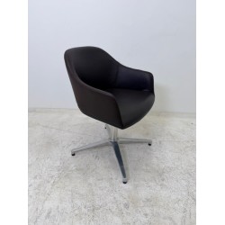 Vitra Softshell kuipstoel luxe bruin leder aluminium gepolijst