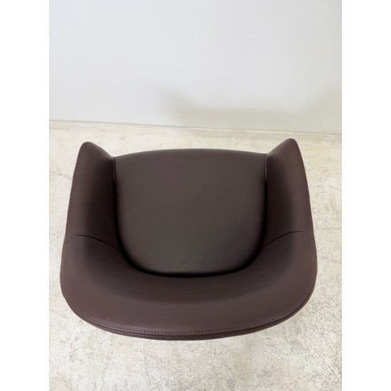 tweedehands - gebruikt - refurbished Vitra Softshell kuipstoel luxe bruin leder alu gepolijst Kuipstoelen