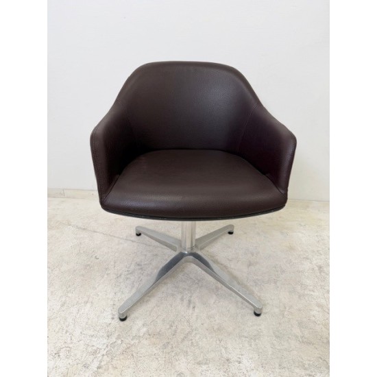 tweedehands - gebruikt - refurbished Vitra Softshell kuipstoel luxe bruin leder alu gepolijst Kuipstoelen