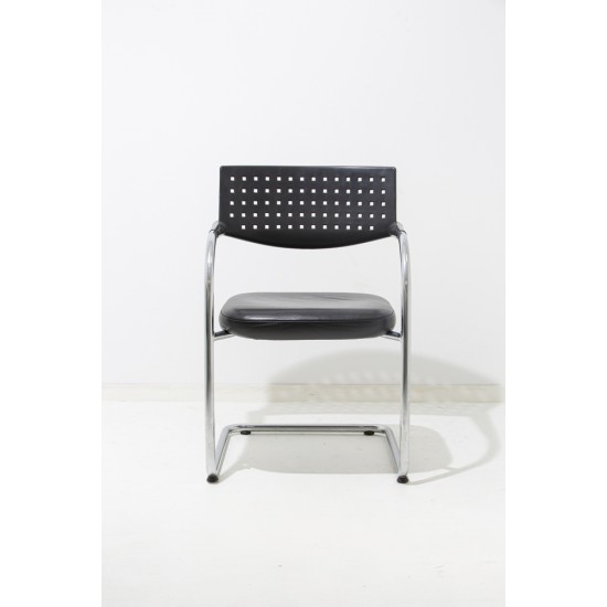 tweedehands - gebruikt - refurbished Vitra VisaVis Sledestoel Leer Chrome Vergaderstoelen